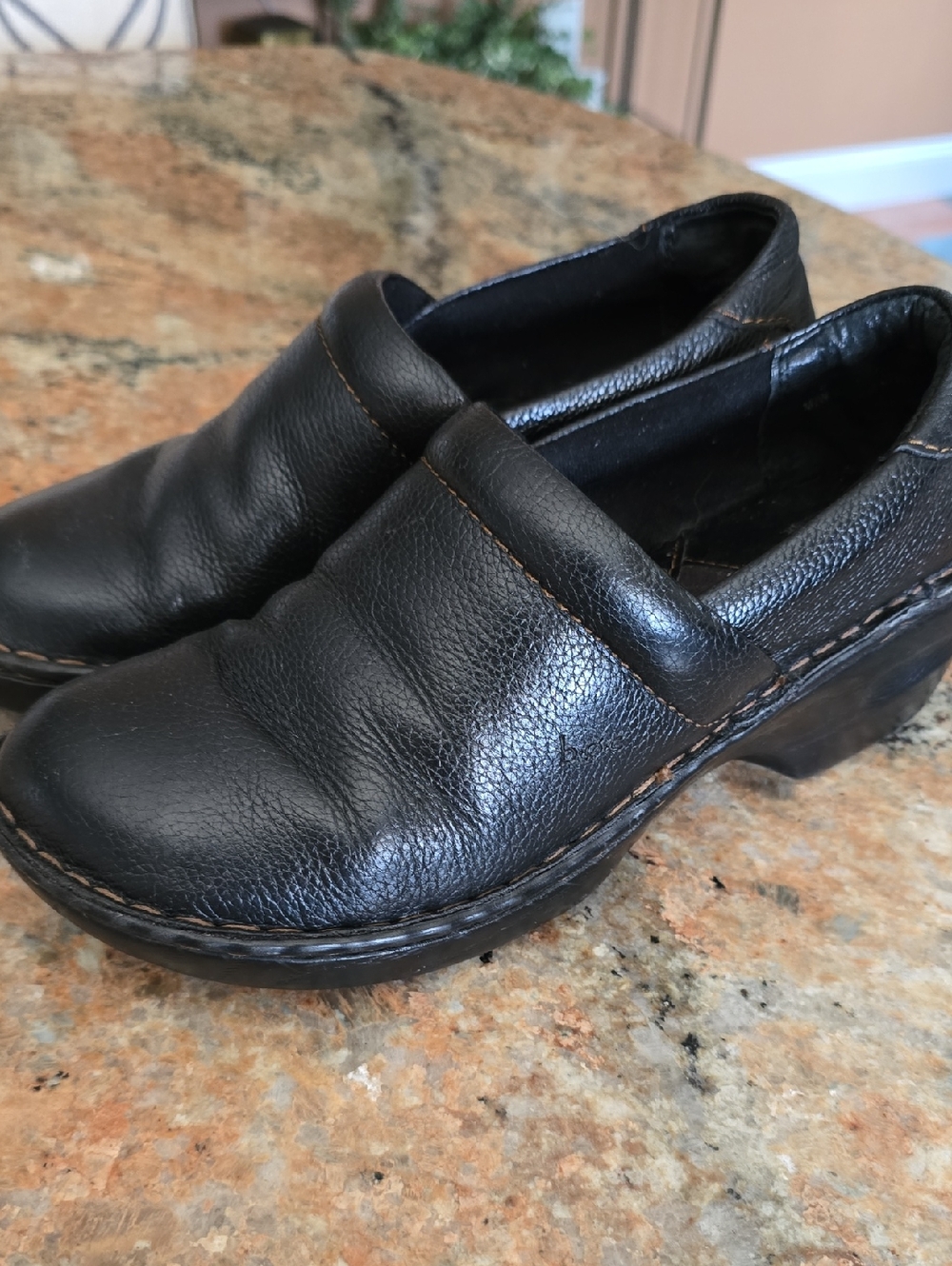 Women's Black Leather Slip-On Clog 7 BOC